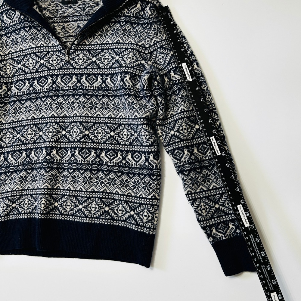 J.Crew Quarter Zip Sweater Size L Lambswool Fair Isle Nordic Navy Preppy Large - Picture 10 of 15